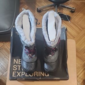 The North Face Kids' Gray and Black Boots with Red Laces